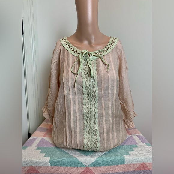 Vintage! peach pink cinch waist blouse - Picture 1 of 6